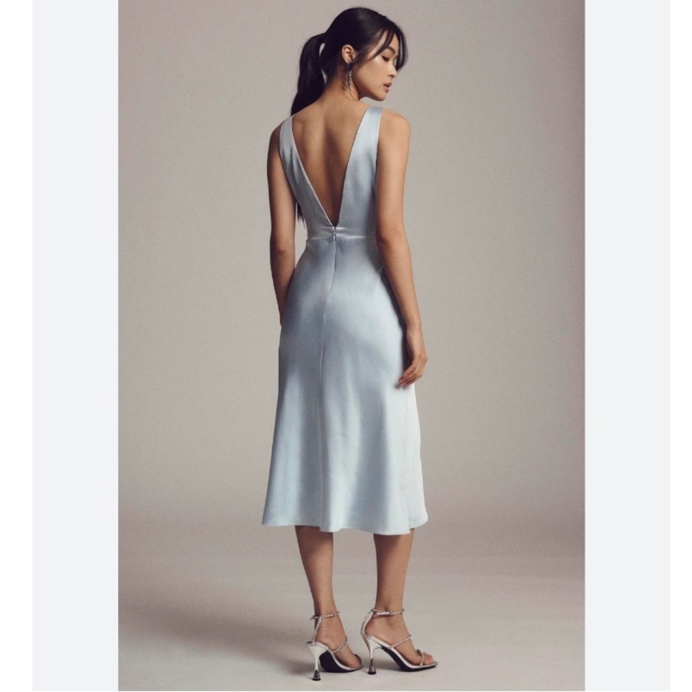 Anthropologie BHLDN Alice High-Neck Stretch Satin Midi Dress Pastel Blue Size XL